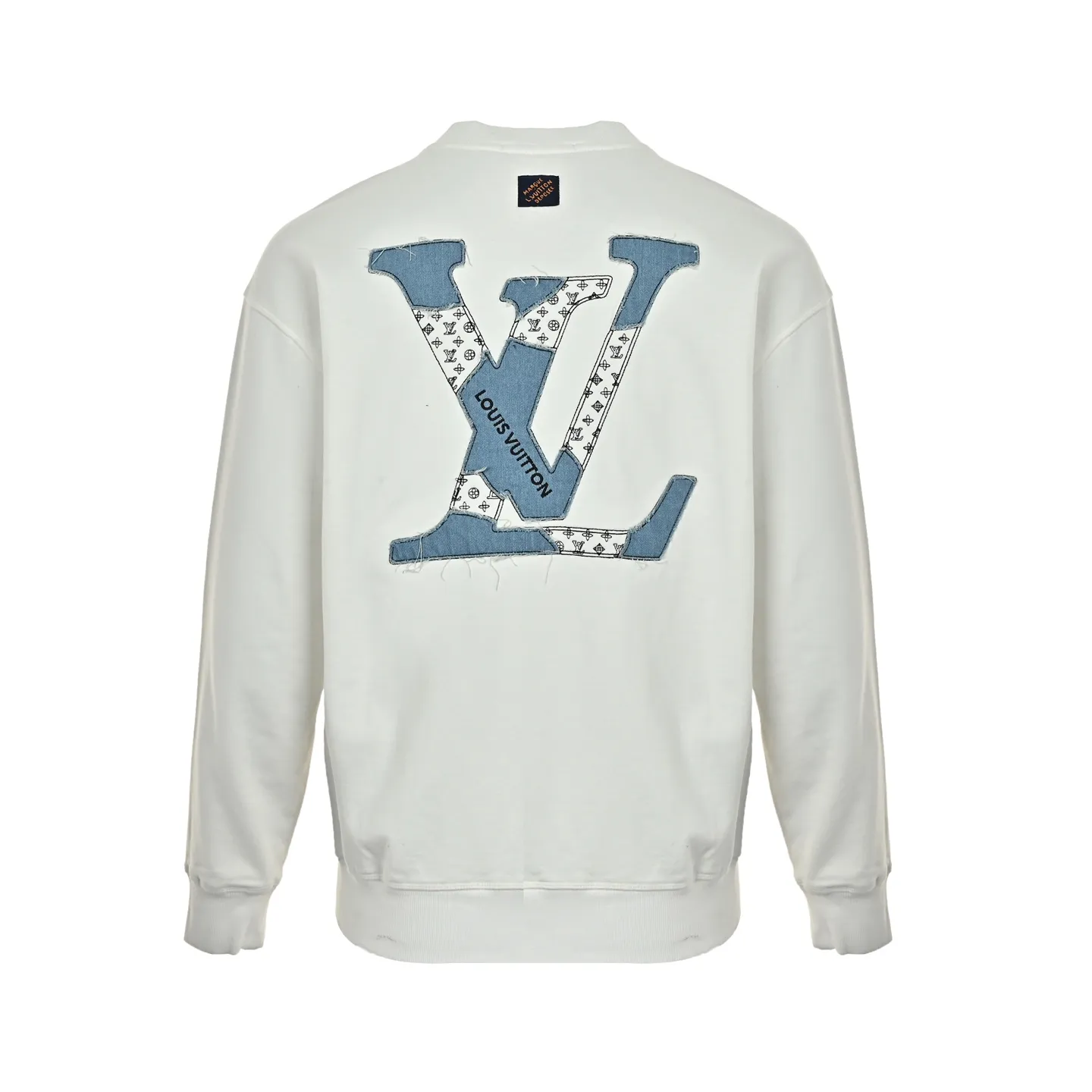Louis Vuitton/Louis Vuitton denim patch letter embroidered crew neck sweatshirt